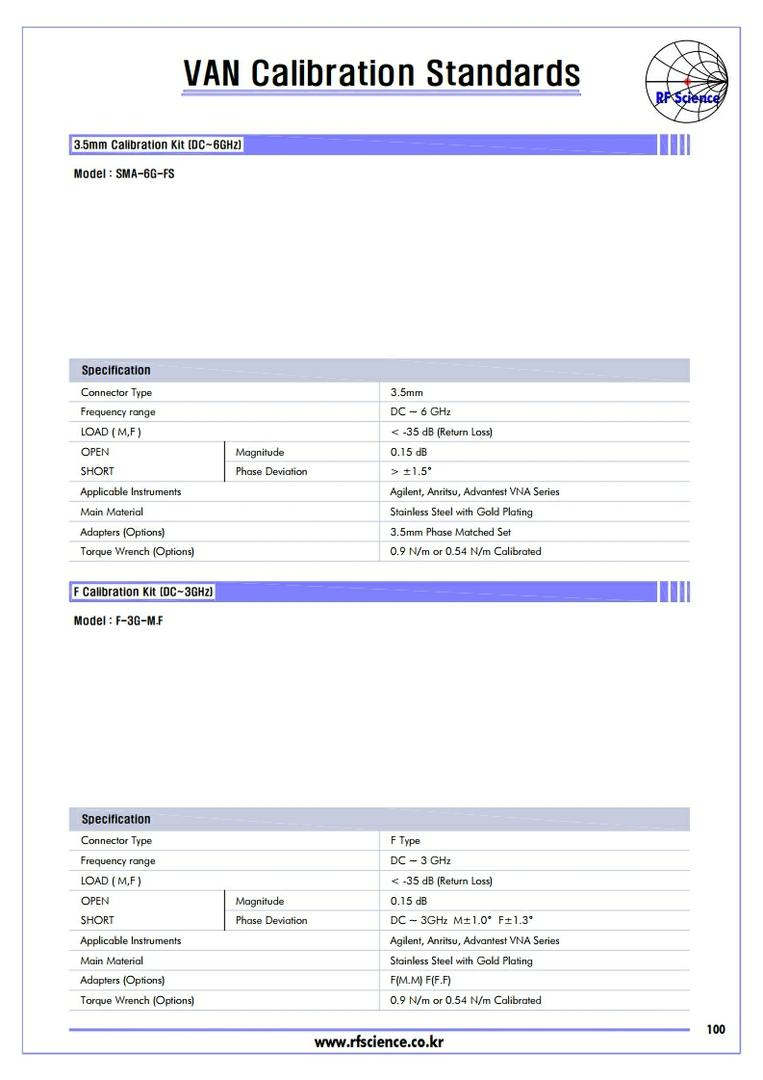 VAN Calibration Standards  - Network Analyzer Calibration Kit